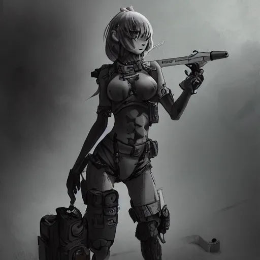 Prompt: anime beautiful female chimera, full round face, full body, post apocalyptic setting, futuristic, medium shot, mid-shot, highly detailed, trending on Artstation