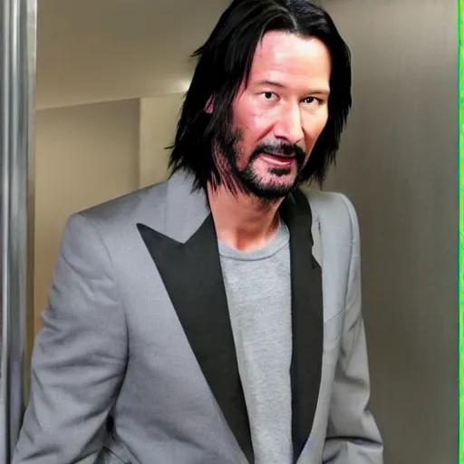 Prompt: keanu found wandering in the backrooms