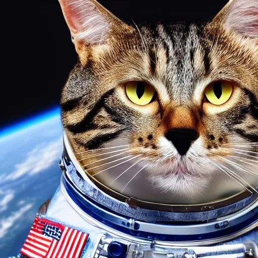 Prompt: detailled photo of a portrait of cat in a space suit