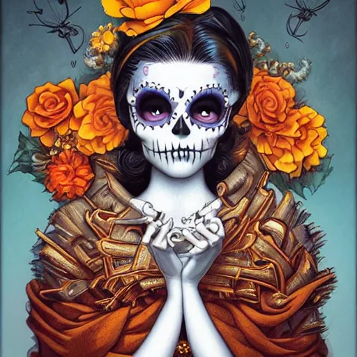 Prompt: Lofi dio de los muertos portrait Pixar style by Joe Fenton and Stanley Artgerm and Tom Bagshaw and Tim Burton