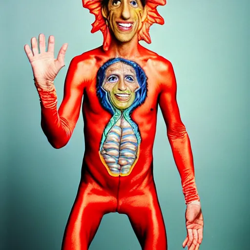 Prompt: uhd photorealisitc candid photo of anthony fauci wearing hyperdetailed slim goodbody costume. correct coostume. correct face, accurate face. photo by annie leibowitz and steve mccurry