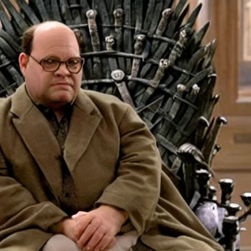 Image similar to George Costanza sitting on the iron throne from Game of Thrones