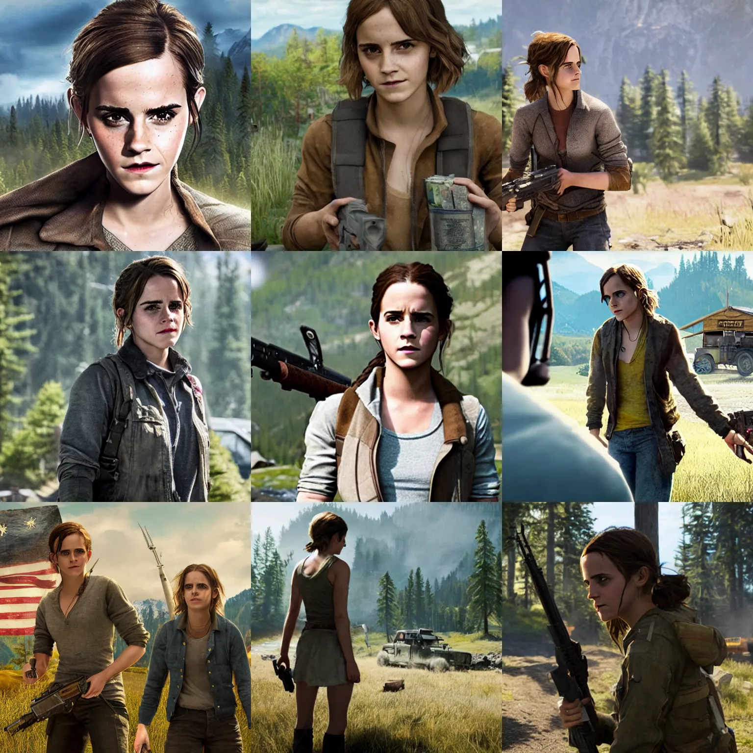 Prompt: Movie still of Emma Watson in Far Cry 5