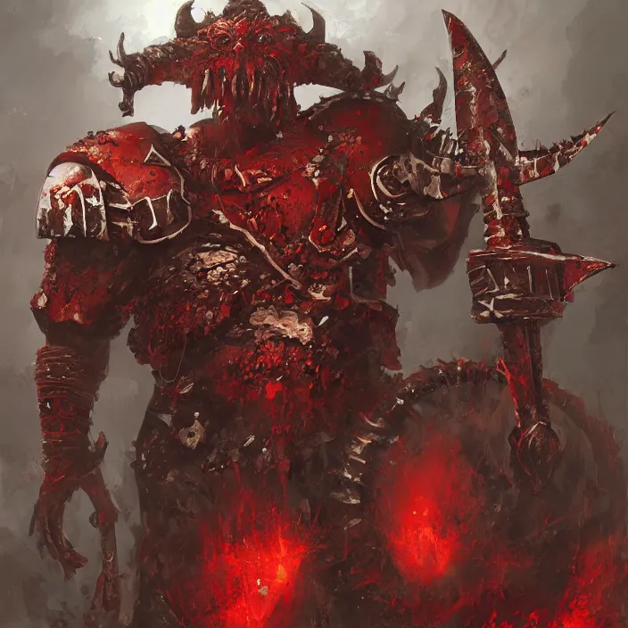 Image similar to a khorne warrior from warhammer, digital art, fantasy art, 4 k, by michael whelan, deviantart, trending on artstation,