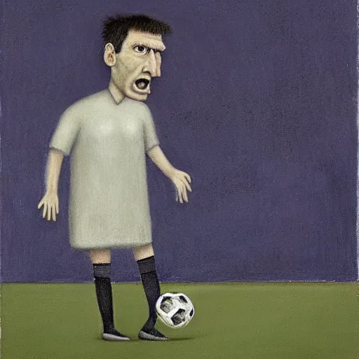 Image similar to lionel messi looking angry, art by gertrude abercrombie