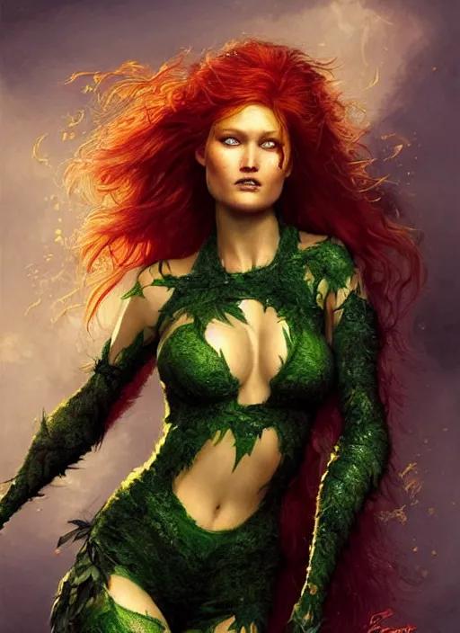 Prompt: A beautiful portrait of Toni Garrn as Poison Ivy from Batman movie, digital art by Eugene de Blaas and Ross Tran, vibrant color scheme, highly detailed, in the style of romanticism, cinematic, artstation, Greg rutkowski