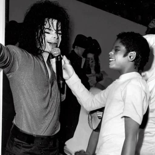 Prompt: michael jackson singing to a fan