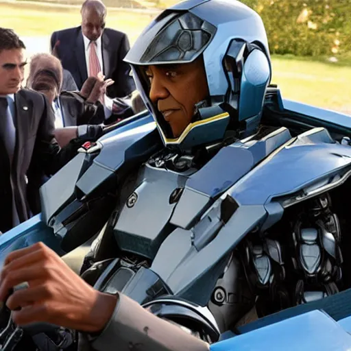 Image similar to Obama driving a mechsuit