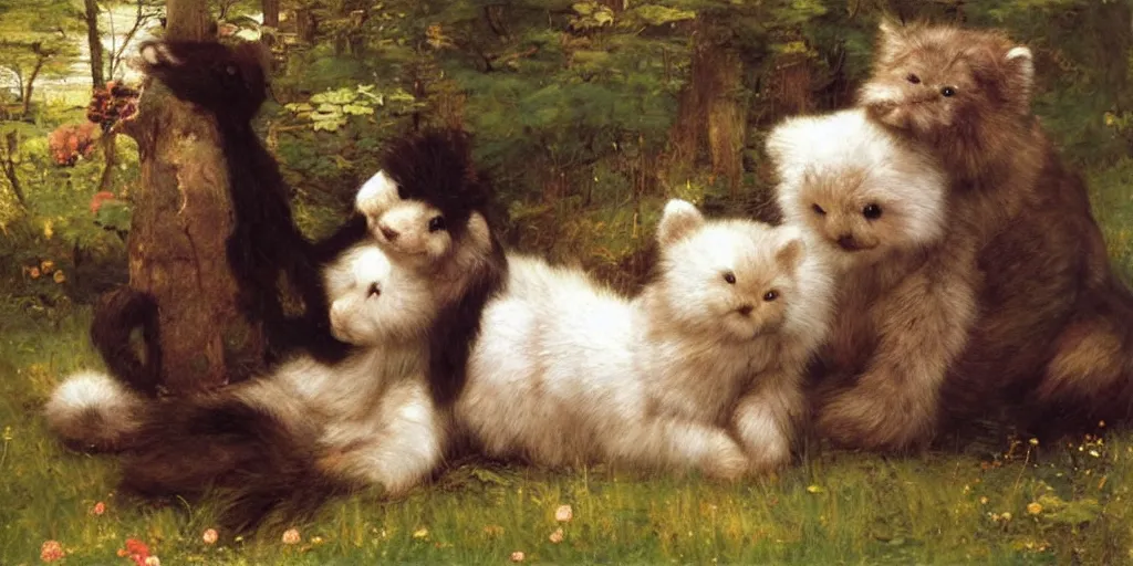 Prompt: 3 d precious moments plush animal, stuffed animal, realistic fur, master painter and art style of john william waterhouse and caspar david friedrich and philipp otto runge