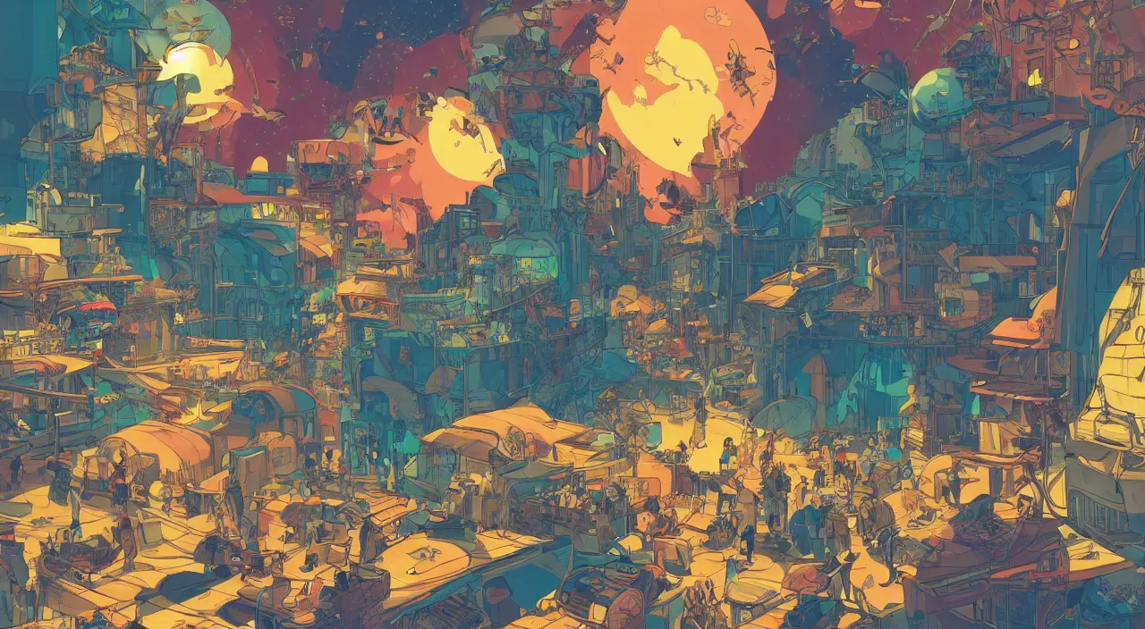 Image similar to vector cutout bazaar zouk oriantal multicolorful sky shine place mosquet painting stylized digital illustration video game icon global illumination ray tracing in borderlands by victo ngai, andreas rocha, john harris and feng zhu and loish and laurie greasley