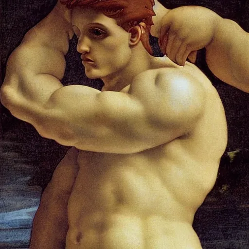 Prompt: an athletic beautiful young mermaid male painted by michelangelo