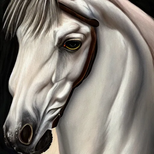 Prompt: Intricate horse facial portrait by Pablo Picasso, five star oil on canvas, artstationhd, photo realistic, 8k, matte finish, high contrast