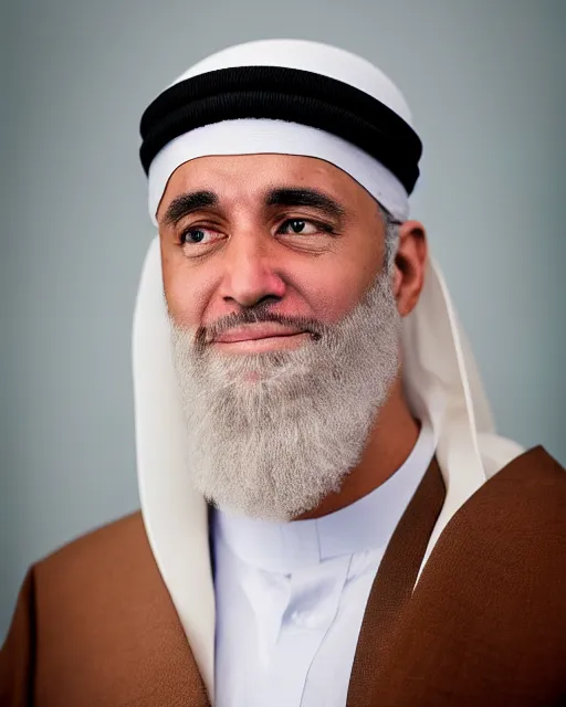 Prompt: a portrait photograph of joe biden as a muslim sheikh, dslr photography