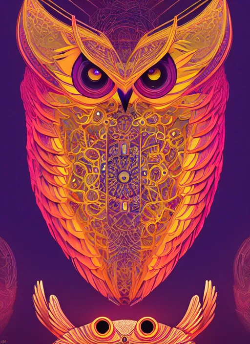 Image similar to symmetry!! product render poster vivid colors divine proportion owl, 神 圣, glowing fog intricate, elegant, highly detailed, digital painting, artstation, concept art, smooth, sharp focus, illustration,