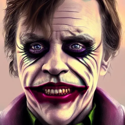 Prompt: mark hamill as the joker, oil painting, artgerm, artstation, highly detailed, portrait