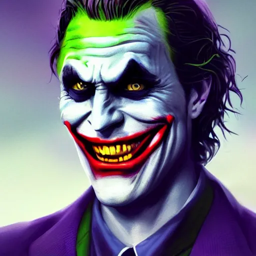 Image similar to the joker as batman, digital painting, amazing detail, artstation, cgsociety