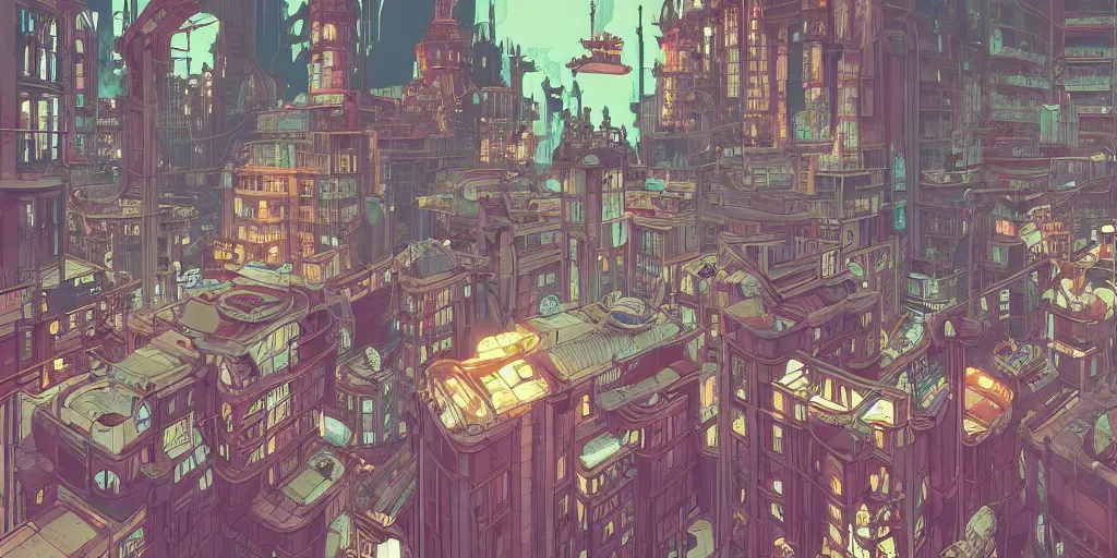 Image similar to a study of cell shaded cartoon of the interior of a bioshock style art deco city, illustration, post grunge, concept art by josan gonzales and wlop, by james jean, victo ngai, david rubin, mike mignola, laurie greasley, highly detailed, sharp focus, trending on artstation, hq, deviantart, art by artgem