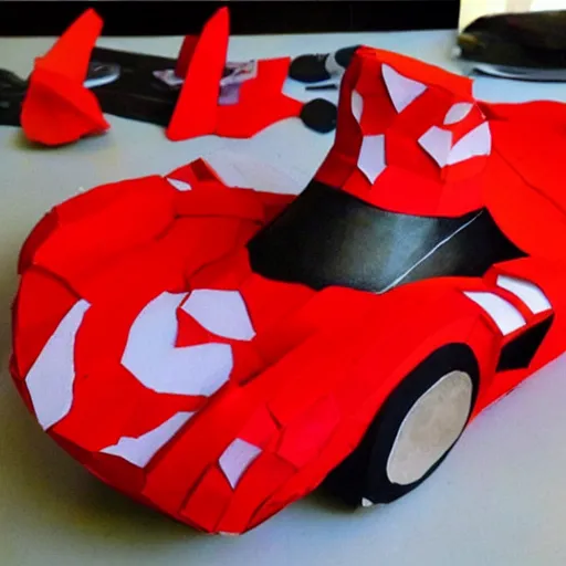 Image similar to Ferrari made of paper mache, paper mache art