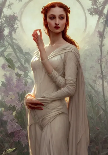 Image similar to sansa angeline jolie, intricate, elegant, highly detailed, digital painting, artstation, concept art, smooth, sharp focus, illustration, art by artgerm and greg rutkowski and alphonse mucha and william - adolphe bouguereau