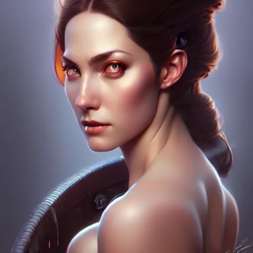 Image similar to Portrait of a seductive lady engineer, highly detailed, digital painting, artstation, concept art, smooth, sharp focus, illustration by Artgerm and Tom Bagshaw and Greg Rutkowski