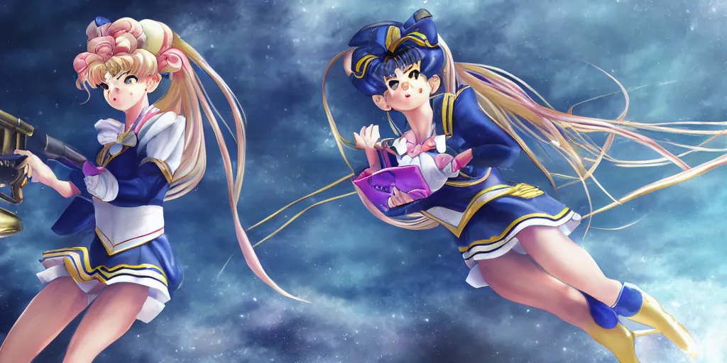 Prompt: sailor moon in battlefield video game, concept art, very detailed and realistic