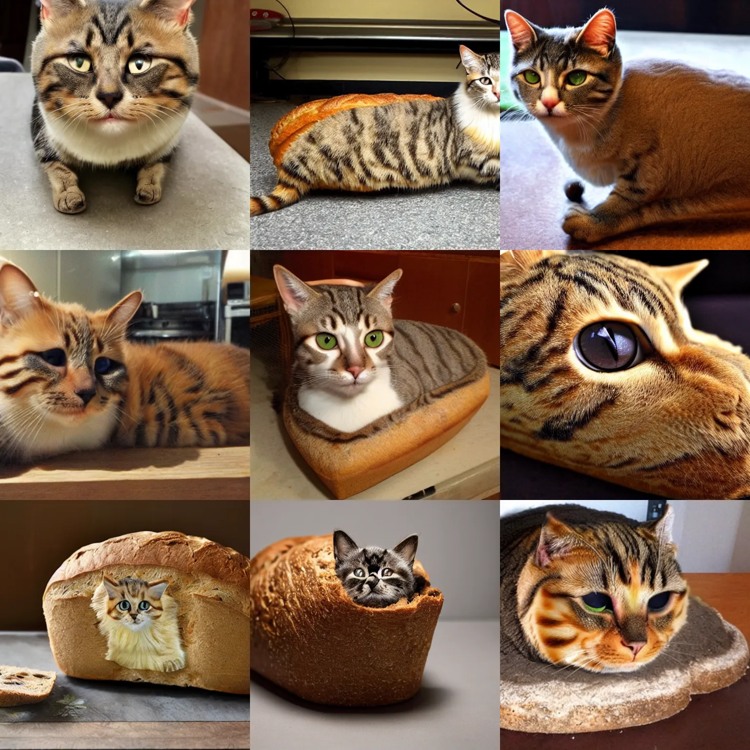 Prompt: a cat breadloaf chimera half bread half cat hybrid