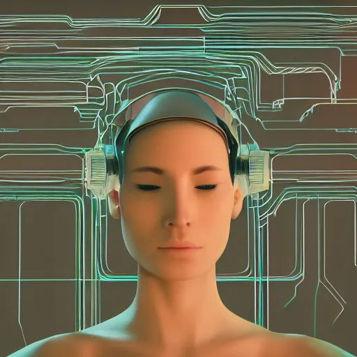 Prompt: film still portrait of a sci-fi cyberpunk meditator, eeg nodes on scalp, zen atmosphere, nostalgic tech desire dreaming, ultra detailed illustration