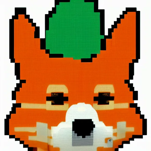 Prompt: a shiba inu wearing an orange hoodie, pixel art