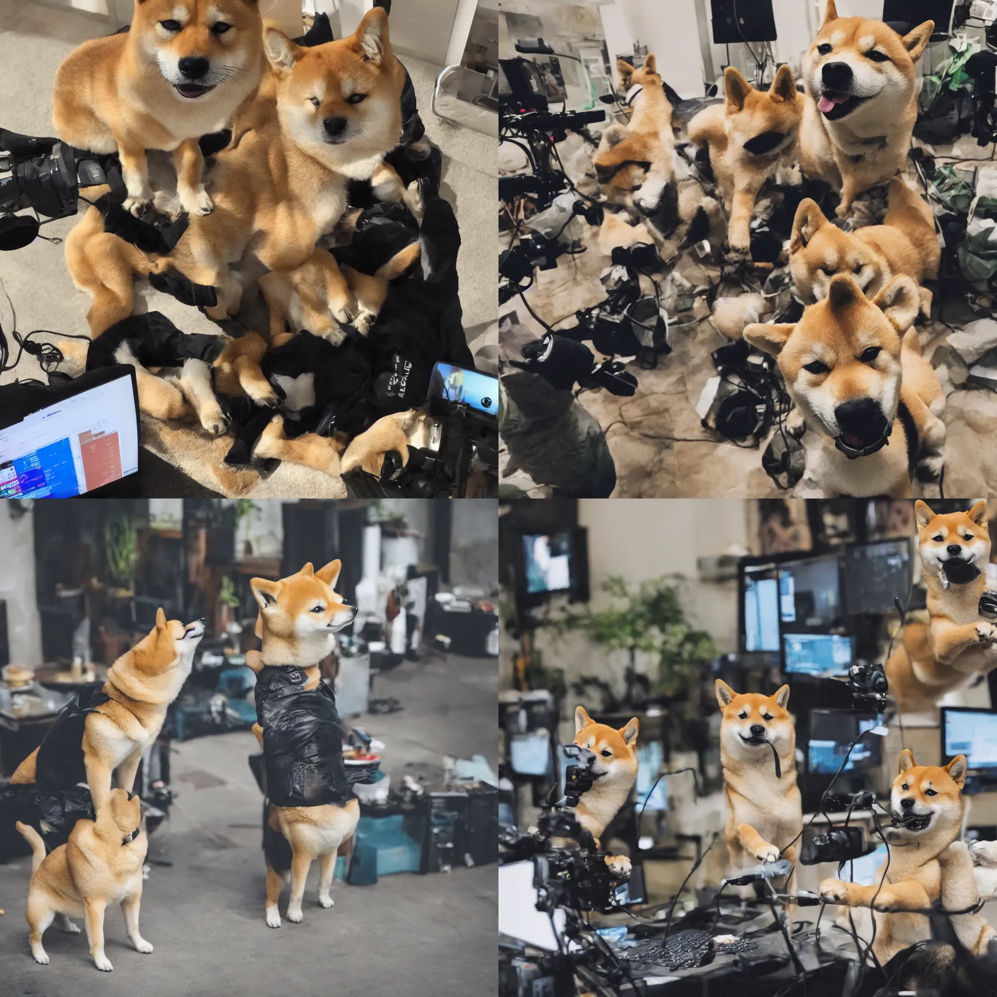 Prompt: a shiba inu dog being a pro crypto trader, cinematic picture