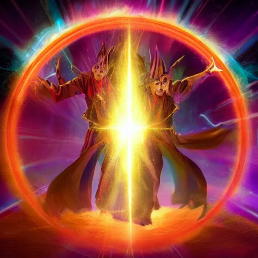 Prompt: Wizard conjuring an orb through a nexus portal, epic lighting, saturated colors, extremely detailed