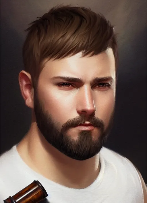 Image similar to a _ fantasy _ style _ portrait _ painting _ of slightly chubby white male very short hair short stubble, brown hair, rpg dnd oil _ painting _ unreal _ 5 _ daz. _ rpg _ portrait _ extremely _ detailed _ artgerm _ greg _ rutkowski _ greg