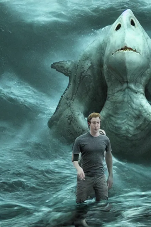 Image similar to mark zuckerberg as a scary sea creature, photorealistic, cinematic lighting, highly detailed, by guillermo del toro