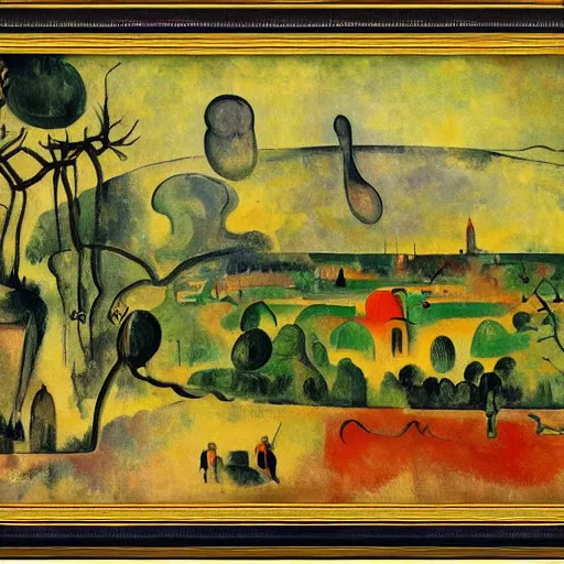 Image similar to heavenly intricate vintage london blob carp spice spook gold, by pablo picaso and paul cezanne and joan miro, 2 d game art, matte painting, fauvist