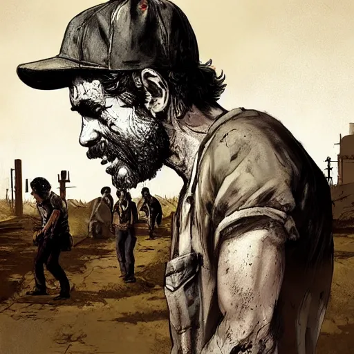 Image similar to don ramon and the chavo del 8 walking dead game telltale, gigachad black and white trending on artstation, painted by greg rutkowski