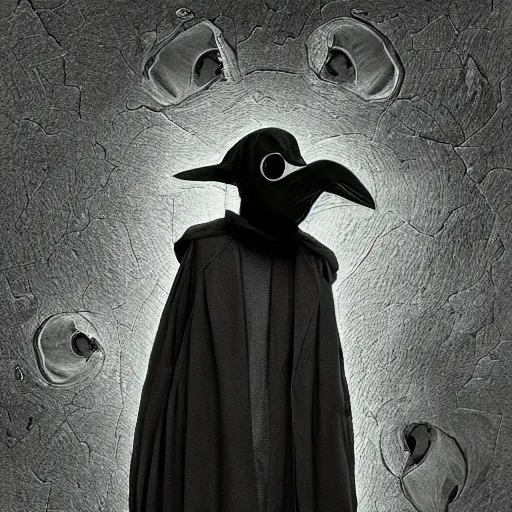 Prompt: plague doctor in his larval form. extremely lush lifelike detail. award - winning digital art by ansel adams, alan lowmax, steichen. surreal scientific photoillustration.