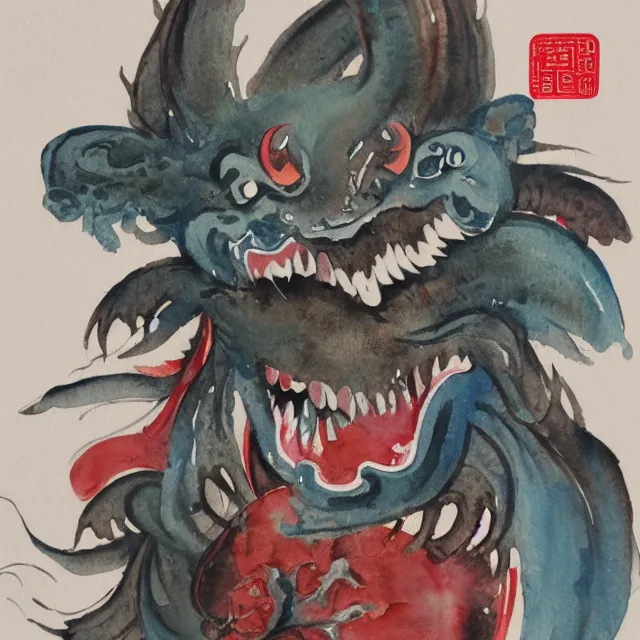 Prompt: watercolor painting of a chinese folklore demon