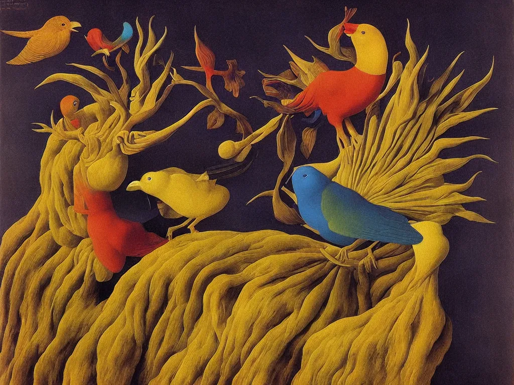 Image similar to beautiful exotic bird is covering the sun. Jan van Eyck, Audubon, Rene Magritte, Agnes Pelton, Max Ernst, Walton Ford