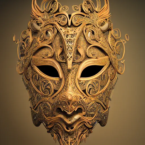 Prompt: an elaborate intricate mask in swirling wind, rendered in octane, behance hd, bokeh backdrop