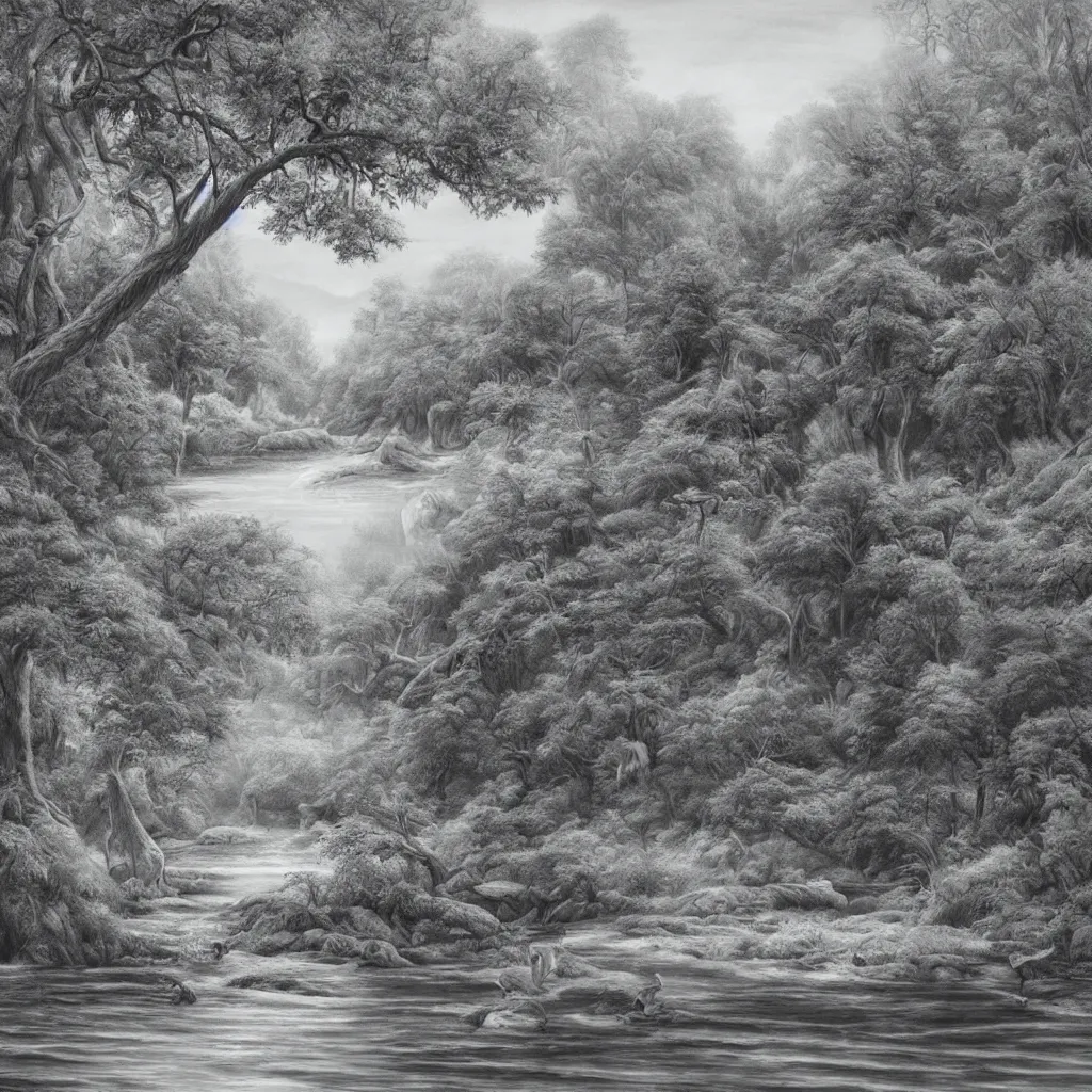 KREA - Search results for river pencil drawing