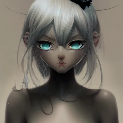 Prompt: Adorable Cat girl, white hair and Luminescent eyes, highly detailed, by Range Murata, artgerm, digital illustration, beautiful, concept art