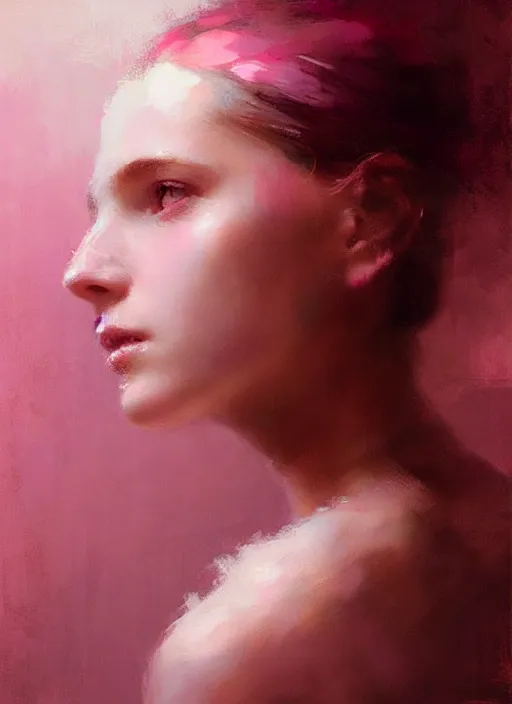 Prompt: portrait of a beautiful girl, shades of pink, beautiful face, rule of thirds, intricate outfit, spotlight, by greg rutkowski, by jeremy mann, digital painting