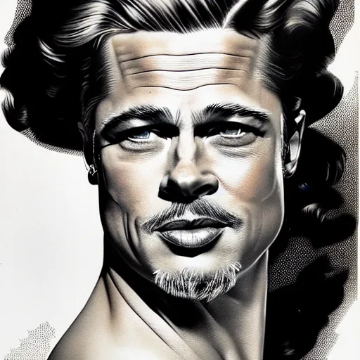 head and shoulders portrait of Brad Pitt illustration | Stable ...