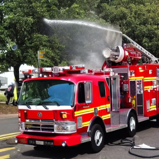 Prompt: a tiny fire engine putting out a fire