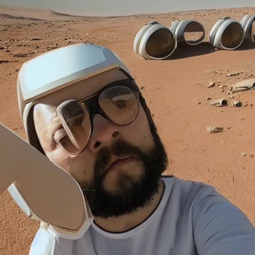 Image similar to a man selfie futuristic house on mars