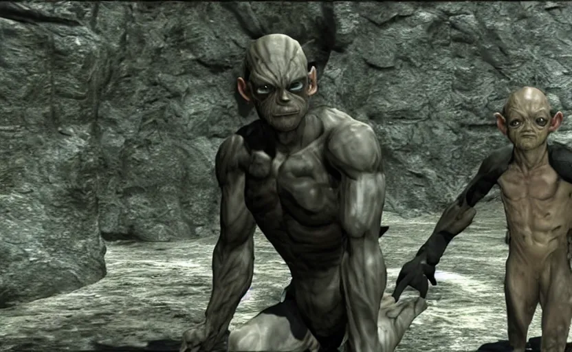 Prompt: a screenshot of gollum as solid snake in metal gear solid 3,