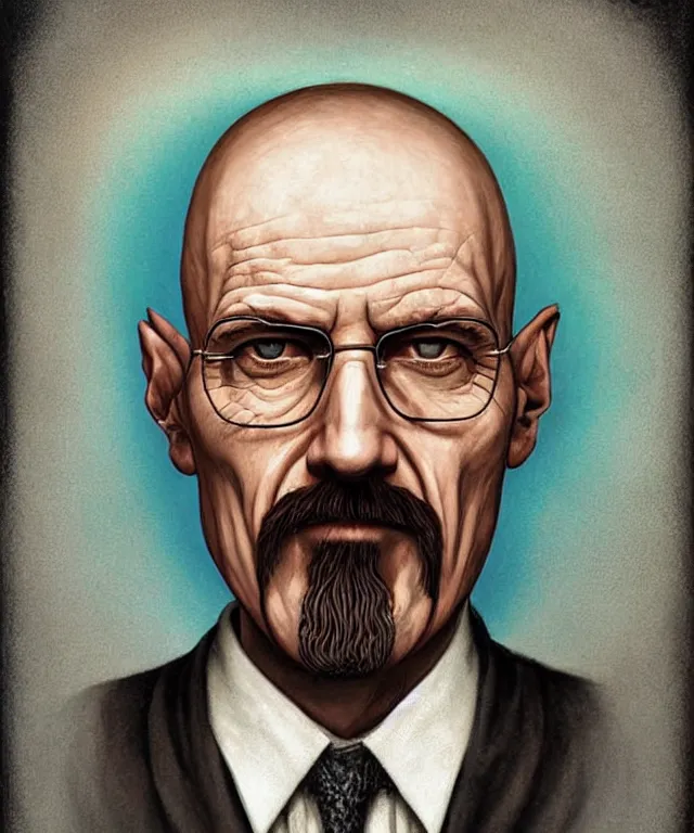 Image similar to portrait of Saruman as Walter White in Breaking Bad, lowbrow painting by Mark Ryden