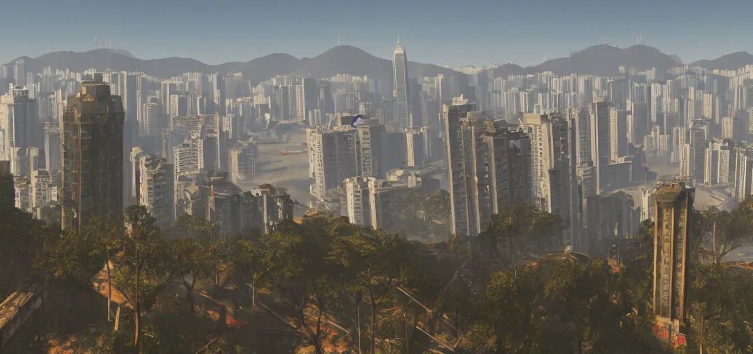 Prompt: Photo of Hong Kong Skyline in Fallout 4 Style, 8K, daytime, very detailed, high quality