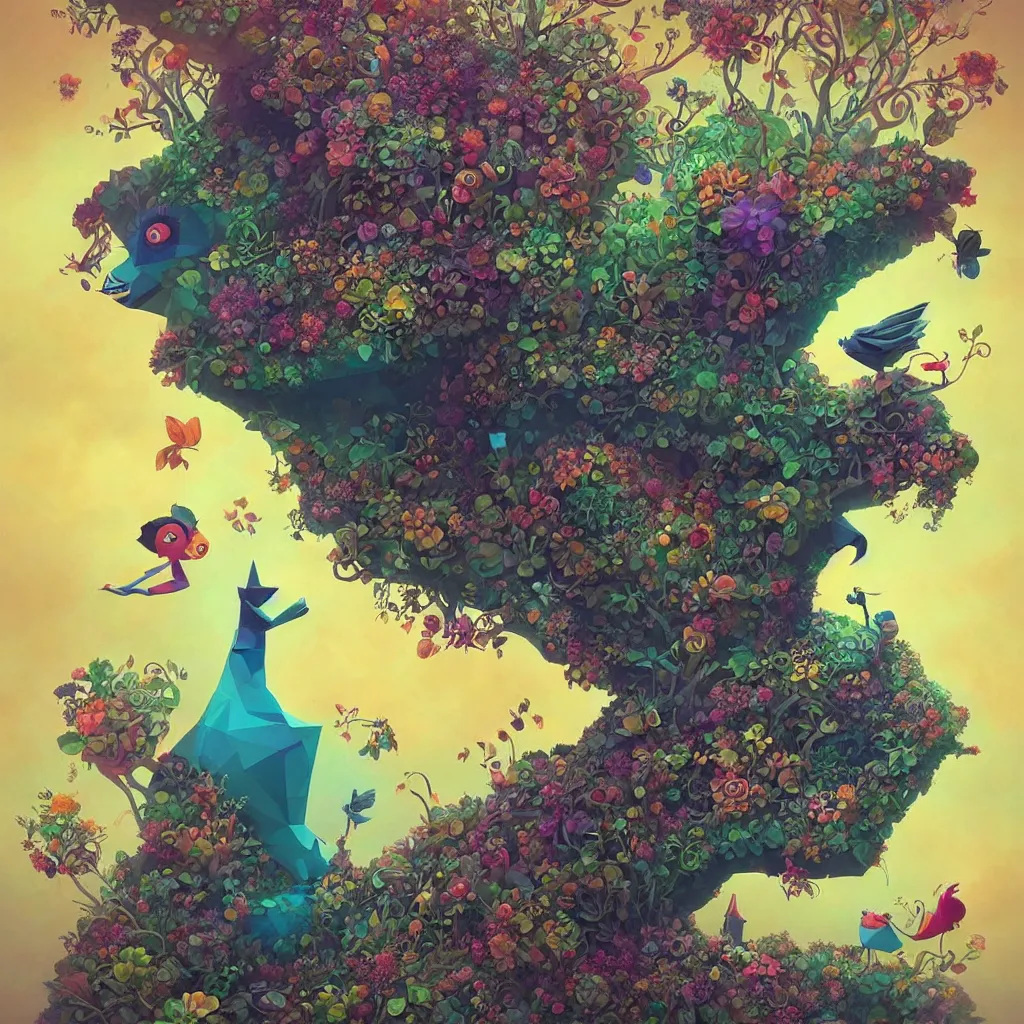 Image similar to low poly, pixar, surreal hybrid animals, nostalgia for a fairytale, magic realism, flowerpunk, mysterious vivid colors by andy kehoe and amanda clarke en un mundo de Gediminas Pranckevicius