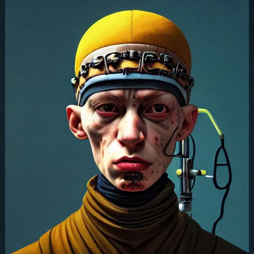 Image similar to Colour Brutal Caravaggio style Photography of Highly detailed brutal Gopnik with detailed face and wearing detailed Ukrainian folk costume designed by Taras Shevchenko also wearing highly detailed retrofuturistic sci-fi Neural interface designed by Josan Gonzalez. Many details In style of Josan Gonzalez and Mike Winkelmann and andgreg rutkowski and alphonse muchaand and Caspar David Friedrich and Stephen Hickman and James Gurney and Hiromasa Ogura. Rendered in Blender and Octane Render volumetric natural light