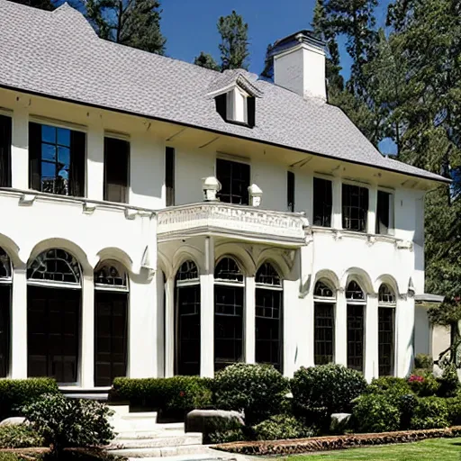 Image similar to stucco tudor with wood and tile white black mansion by mcalpine house, by jackson & leroy architects